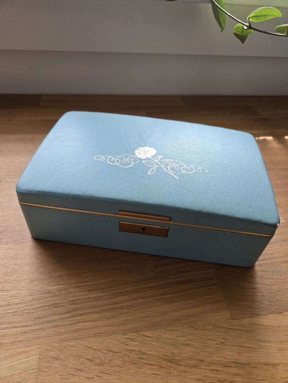 Vintage Farrington Mid Century Blue Texol Cantilever Jewelry Box Vanity Case